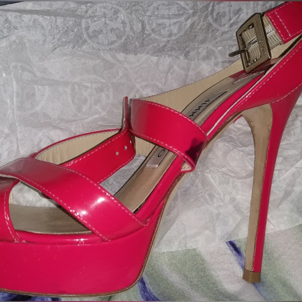 JIMMY CHOO “Louisa" Fuchsia Pink Strappy Platform Sandals Shoes 8.5M pre loved - Picture 3 of 15